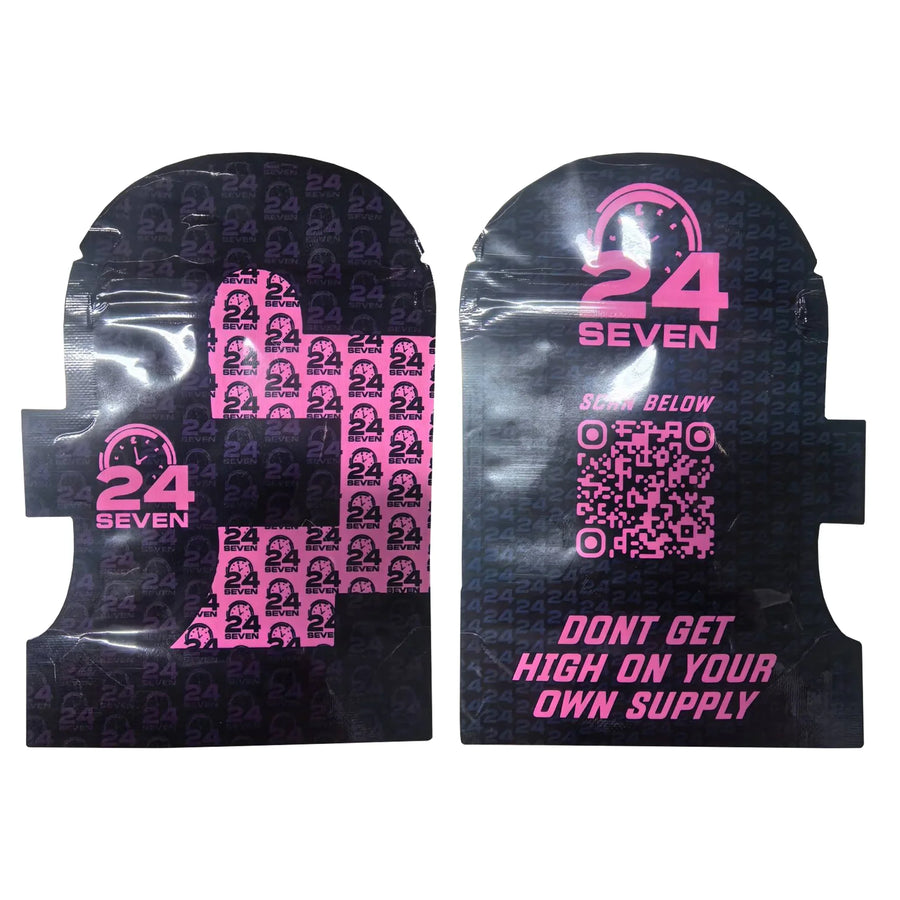 Custom die-cut Mylar bag printed for clothing brands, featuring bespoke packaging design and premium retail presentation.