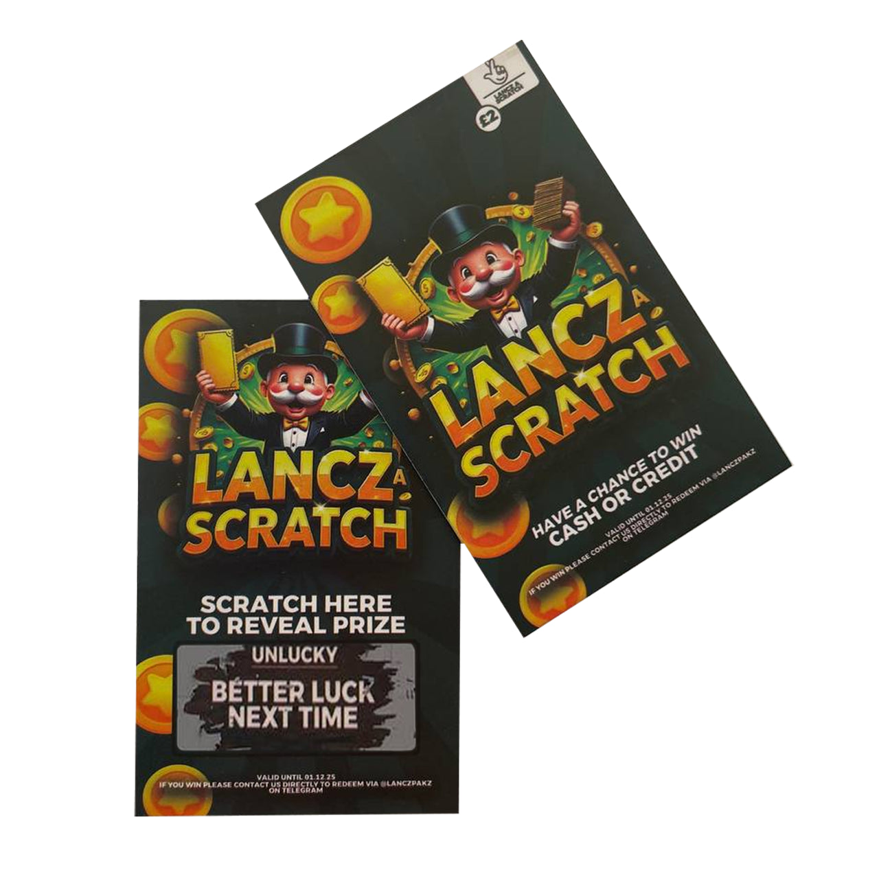 Custom lottery style scratch cards