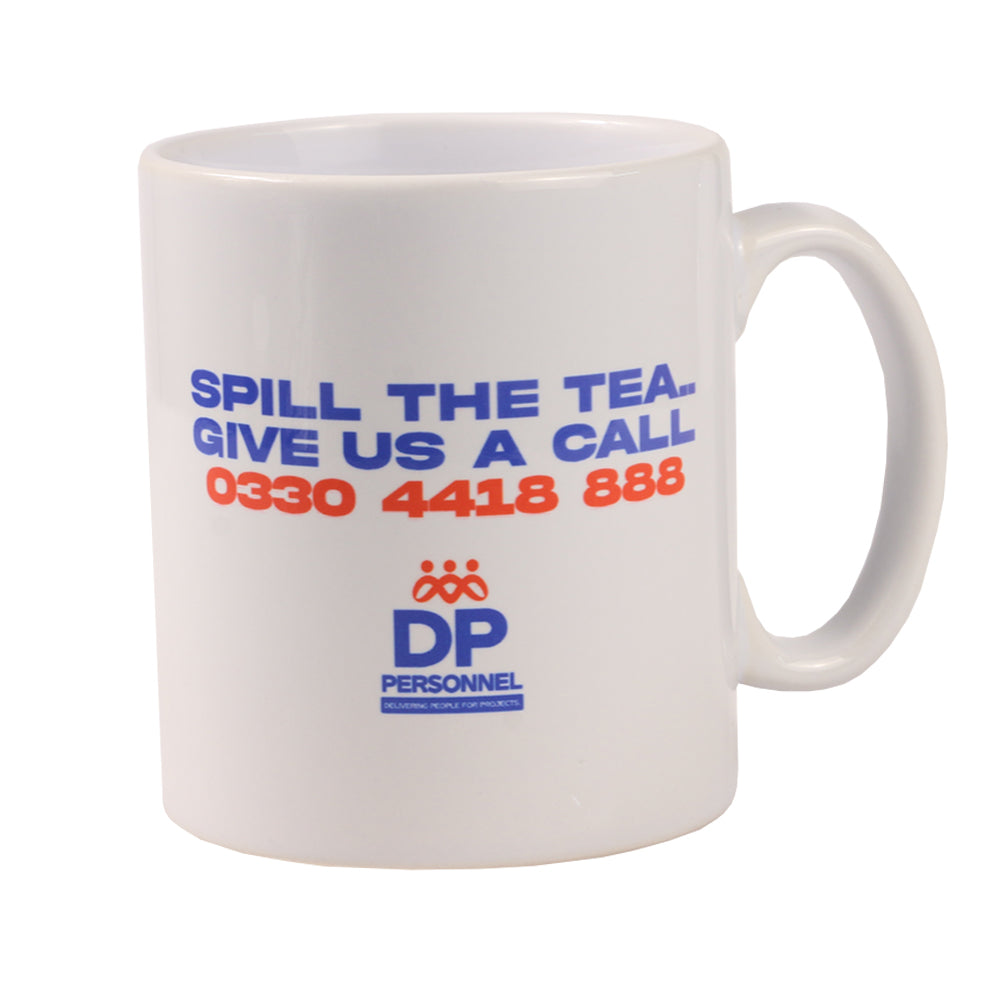 Custom printed mug with personalized design. Ceramic mug with custom logo print.