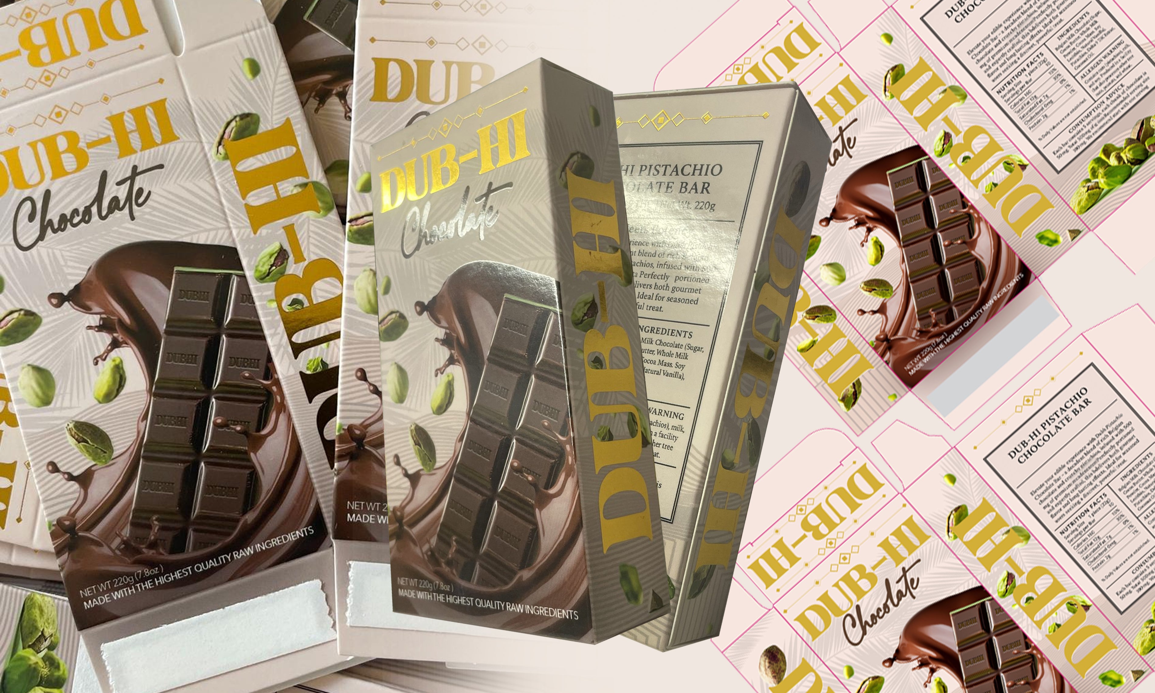Dubai Chocolate packaging design on product display